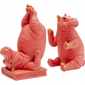 Zarážka na knihy Hippo - růžová, set 2 ks