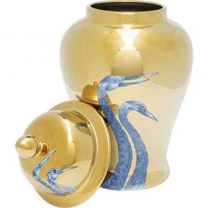Porcelánová dóza Jeřábi - zlatá, 40cm