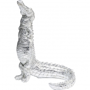 Soška Aligator - stříbrná, 39cm