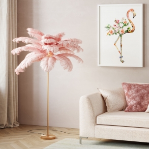 Stojací lampa Feather Palm - růžová, 165cm