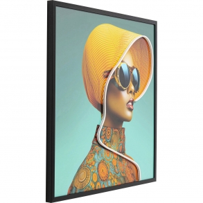 Zarámovaný obraz Sun Hat Woman žlutý LED 80x80cm