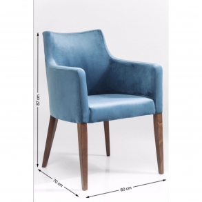 Modrá čalouněná židle s područkami Mode Velvet